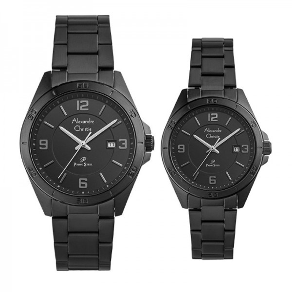 Alexandre Christie AC 1016 Full Black Steel Couple